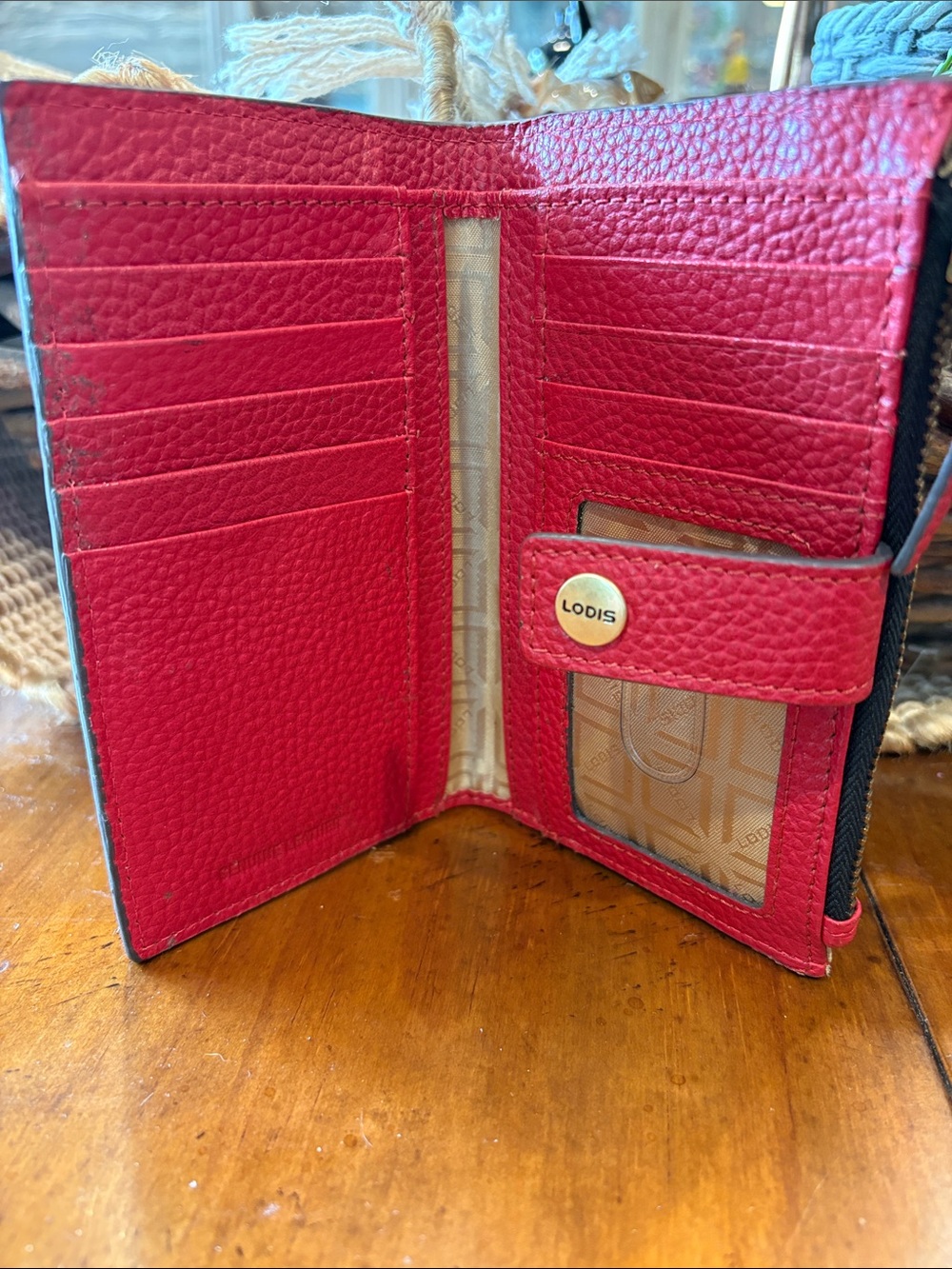 Lodis Red Pebbled Leather Wristlet and Wallet Set - Picture 7 of 9